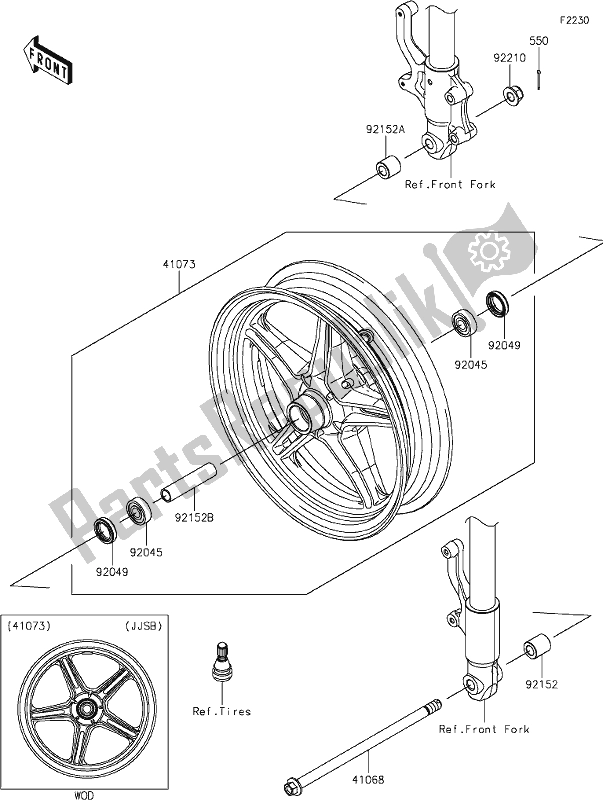 All parts for the 28 Front Hub of the Kawasaki BR 125 Z PRO KRT Replica 2018