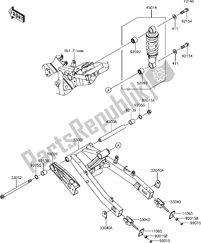 All parts for the D-5 Swingarm/shock Absorber of the Kawasaki BR 125 Z PRO KRT Replica 2018