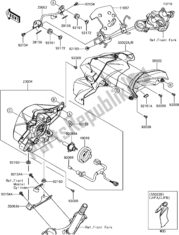 Alle onderdelen voor de E-12headlight(s) van de Kawasaki BR 125 Z PRO KRT Replica 2018