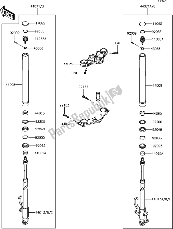 Alle onderdelen voor de E-6 Front Fork van de Kawasaki BR 125 Z PRO KRT Replica 2018