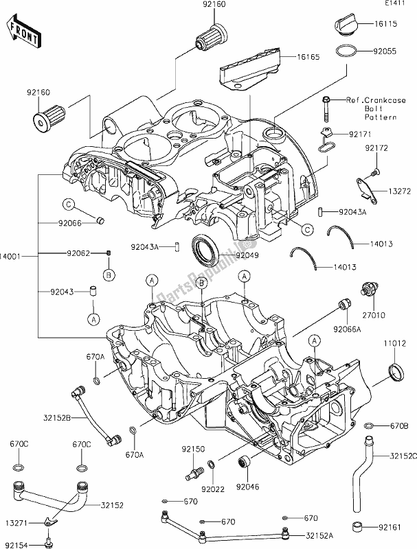 Alle onderdelen voor de 14 Crankcase van de Kawasaki EJ 800 W Cafe 2019