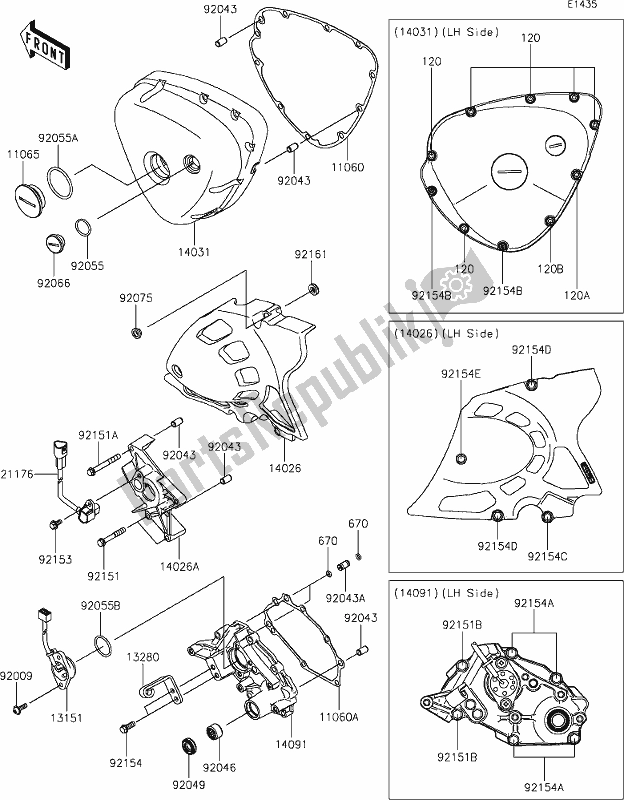 All parts for the 17 Left Engine Cover(s) of the Kawasaki EJ 800 W Cafe 2019