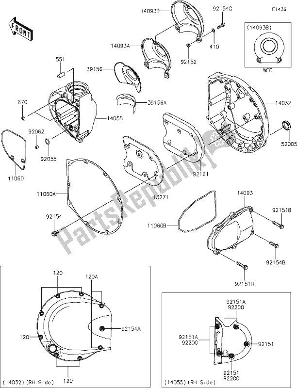 Alle onderdelen voor de 18 Right Engine Cover(s) van de Kawasaki EJ 800 W Cafe 2019