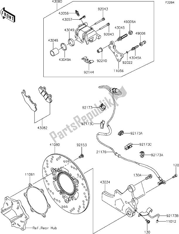 All parts for the 43 Rear Brake of the Kawasaki EJ 800 W Cafe 2019