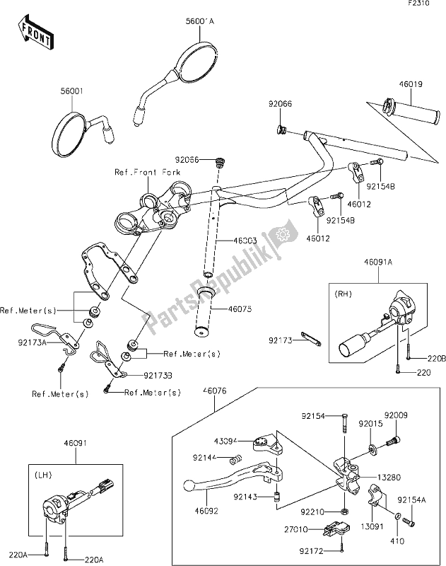 All parts for the 44 Handlebar of the Kawasaki EJ 800 W Cafe 2019