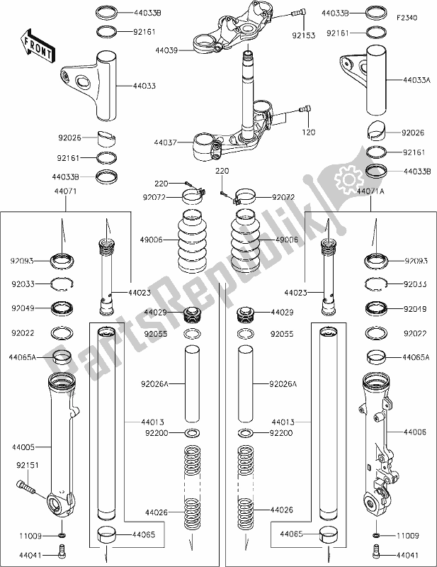 Todas as partes de 45 Front Fork do Kawasaki EJ 800 W Cafe 2019