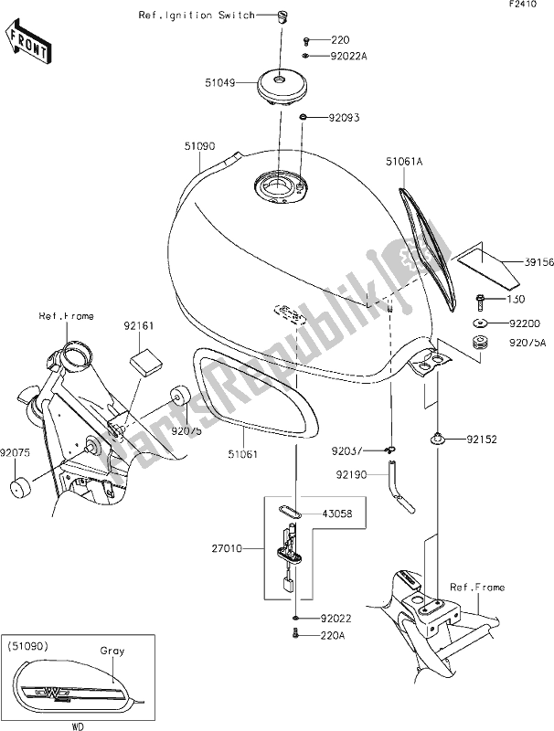 All parts for the 46 Fuel Tank of the Kawasaki EJ 800 W Cafe 2019