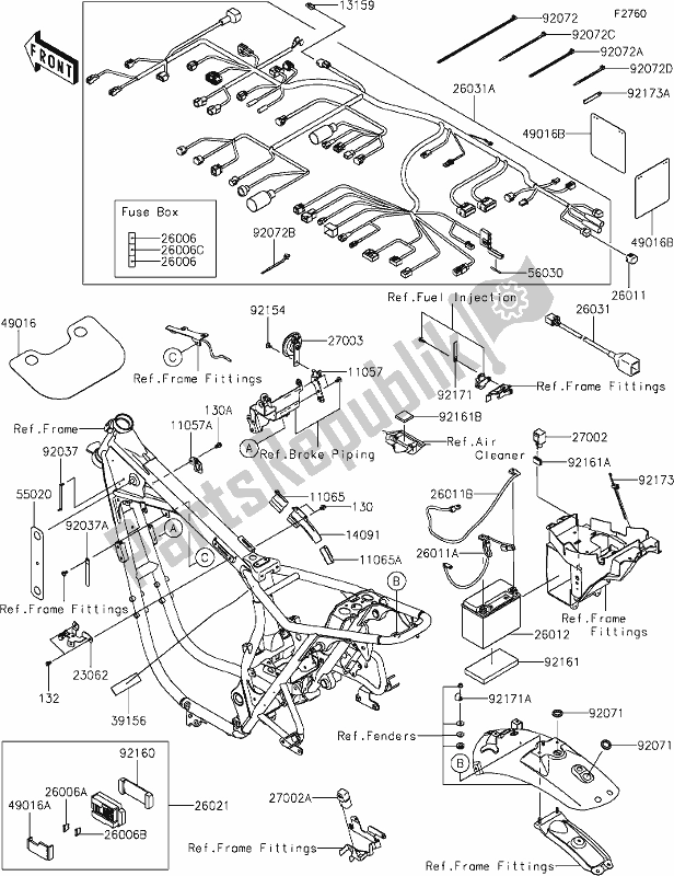 Alle onderdelen voor de 54-1chassis Electrical Equipment van de Kawasaki EJ 800 W Cafe 2019