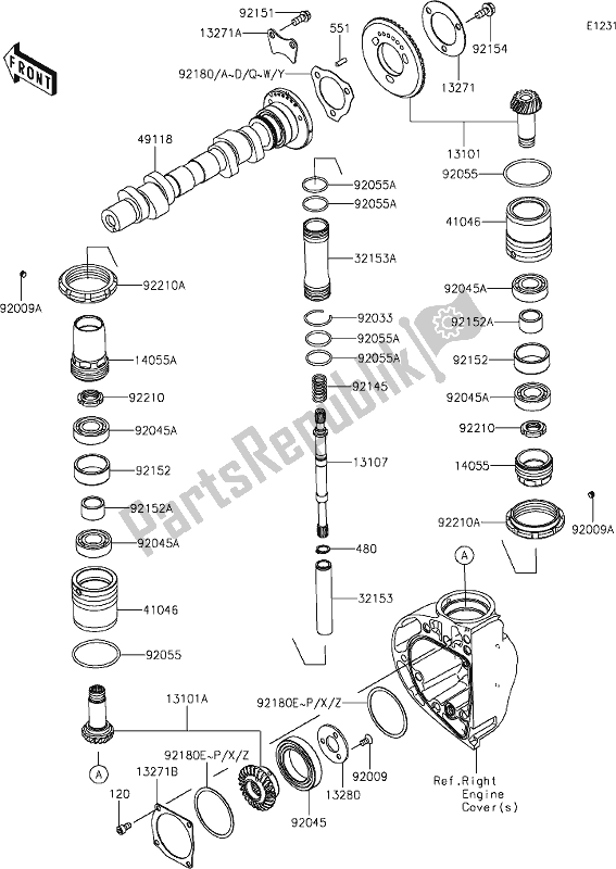 Alle onderdelen voor de 7-1 Camshaft(s)/bevel Gear van de Kawasaki EJ 800 W Cafe 2019