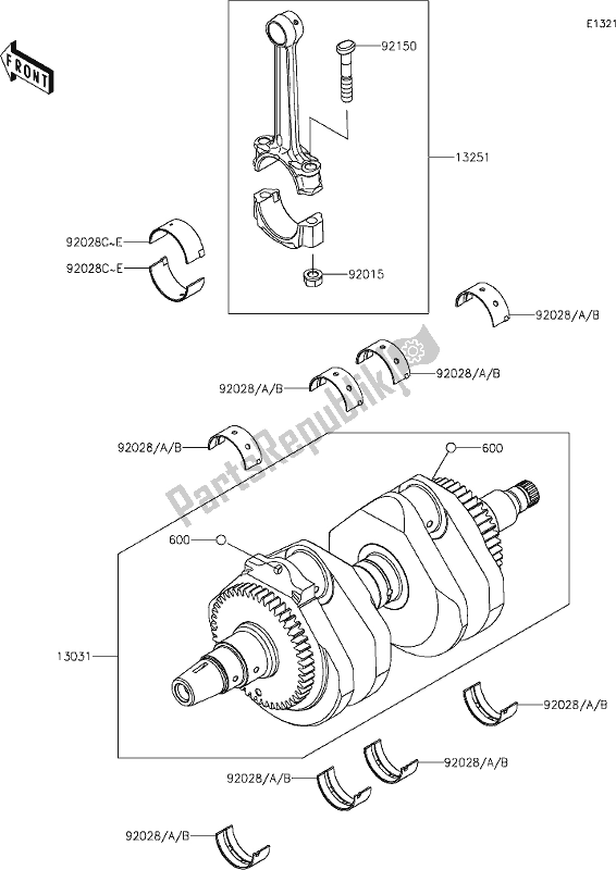 Alle onderdelen voor de 8 Crankshaft van de Kawasaki EJ 800 W Cafe 2019