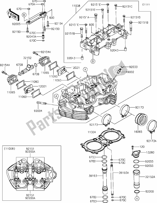 Todas as partes de 1 Cylinder Head do Kawasaki EJ 800 W Street 2020