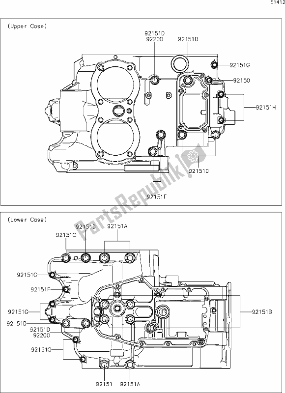 Todas as partes de 15 Crankcase Bolt Pattern do Kawasaki EJ 800 W Street 2020