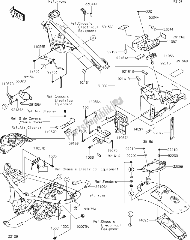 Alle onderdelen voor de 29 Frame Fittings van de Kawasaki EJ 800 W Street 2020