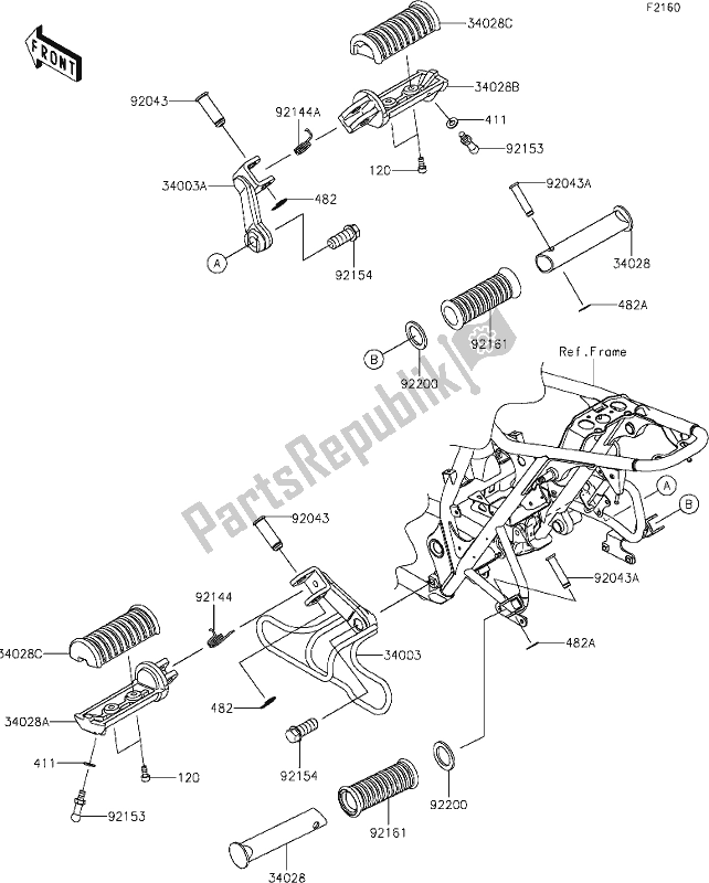 Alle onderdelen voor de 32 Footrests van de Kawasaki EJ 800 W Street 2020