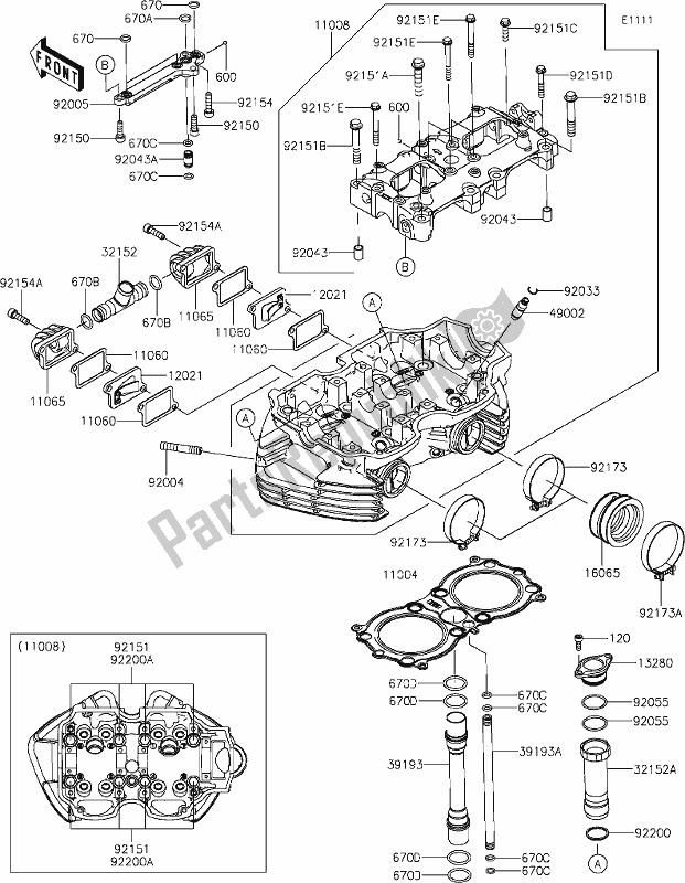 Toutes les pièces pour le 1 Cylinder Head du Kawasaki EJ 800 W Street 2021