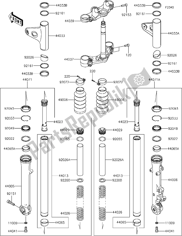 Alle onderdelen voor de 45 Front Fork van de Kawasaki EJ 800 W Street 2021