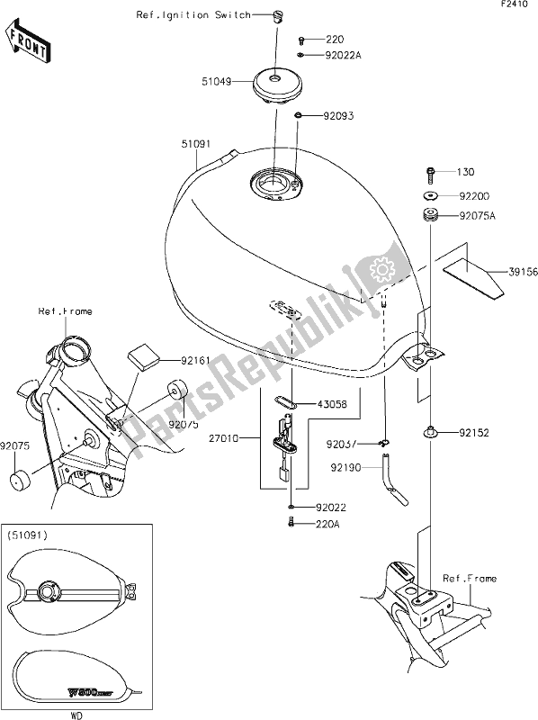 Todas las partes para 46 Fuel Tank de Kawasaki EJ 800 W Street 2021