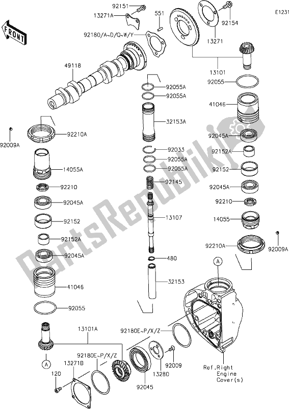 Toutes les pièces pour le 7-1 Camshaft(s)/bevel Gear du Kawasaki EJ 800 W Street 2021