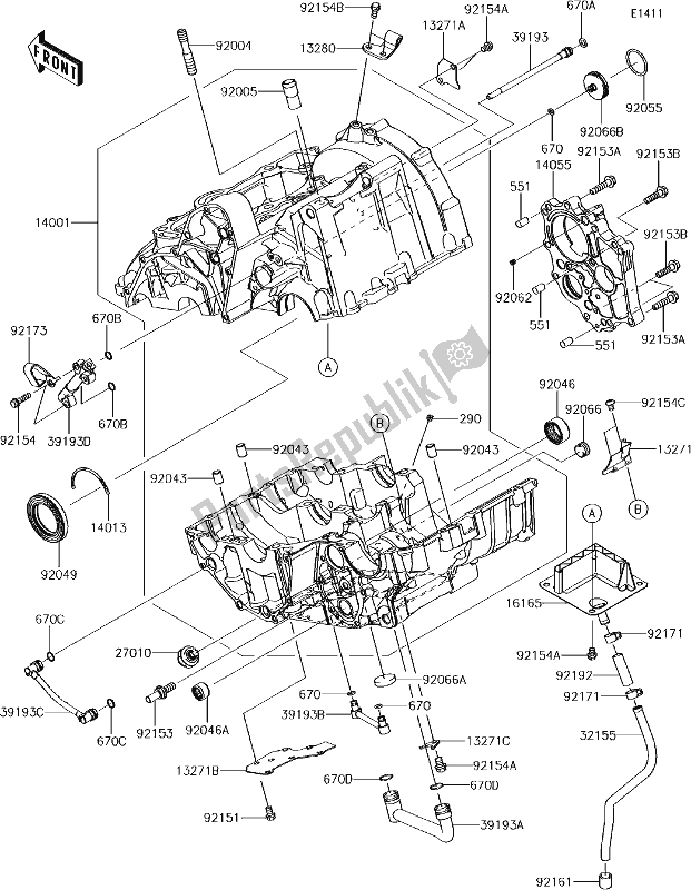 Tutte le parti per il 14 Crankcase del Kawasaki EN 650 Vulcan S 2017