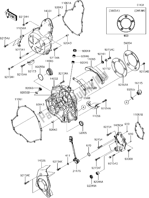 All parts for the 16 Engine Cover(s) of the Kawasaki EN 650 Vulcan S 2017