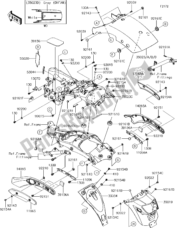 All parts for the 35-1rear Fender(s) of the Kawasaki EN 650 Vulcan S 2017