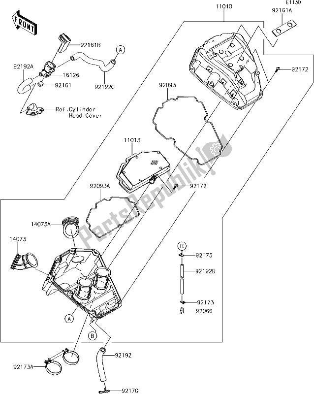 Alle onderdelen voor de 4 Air Cleaner van de Kawasaki EN 650 Vulcan S 2017