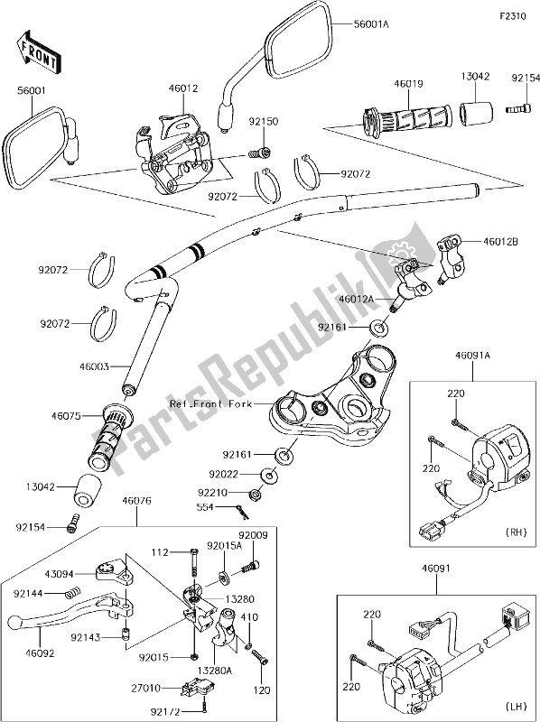 Toutes les pièces pour le 46 Handlebar du Kawasaki EN 650 Vulcan S 2017