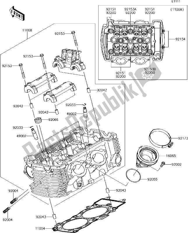 All parts for the 1 Cylinder Head of the Kawasaki EN 650 Vulcan S 2018
