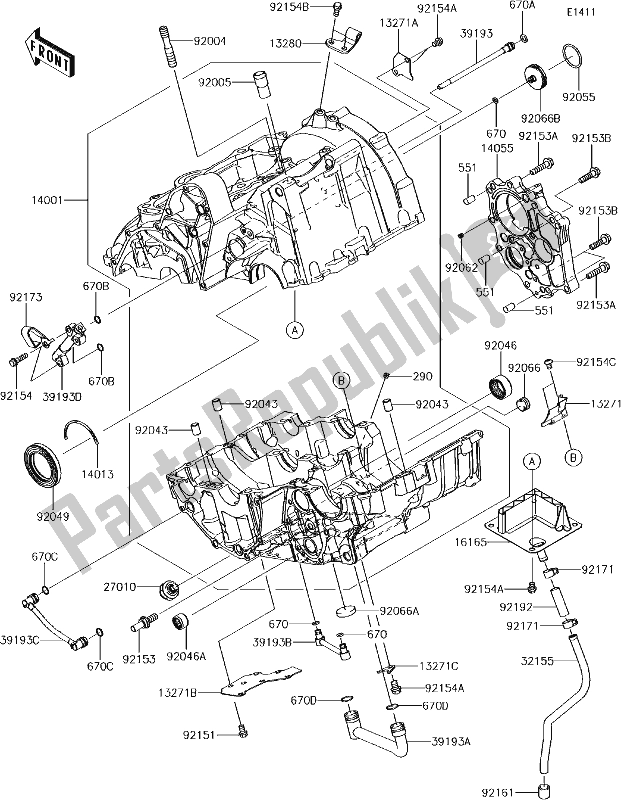 All parts for the 14-1crankcase of the Kawasaki EN 650 Vulcan S 2018