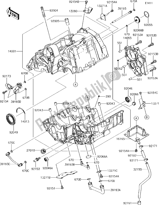 All parts for the 14 Crankcase of the Kawasaki EN 650 Vulcan S 2018