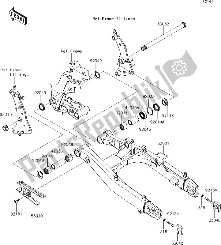 All parts for the 31 Swingarm of the Kawasaki EN 650 Vulcan S 2018