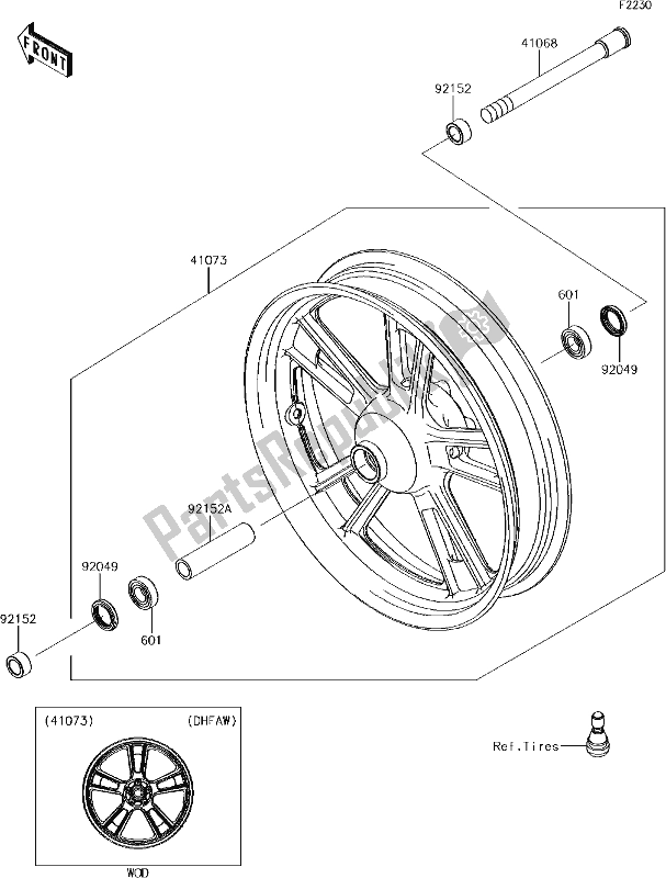 Toutes les pièces pour le 38 Front Hub du Kawasaki EN 650 Vulcan S 2018