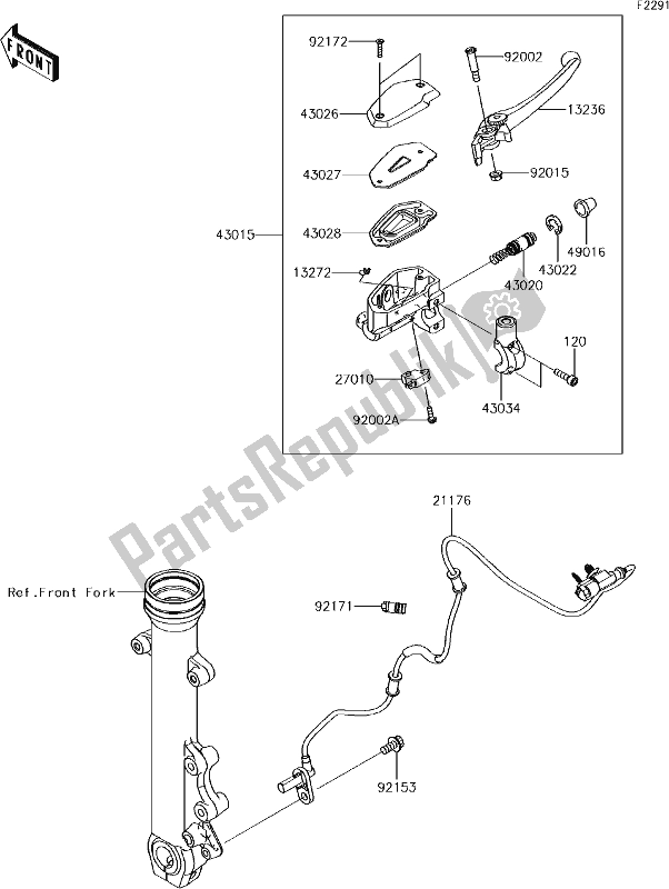 Alle onderdelen voor de 42 Front Master Cylinder van de Kawasaki EN 650 Vulcan S 2018