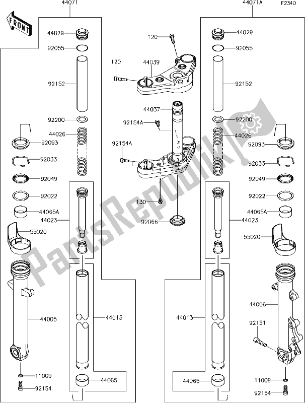 Todas as partes de 47 Front Fork do Kawasaki EN 650 Vulcan S 2018