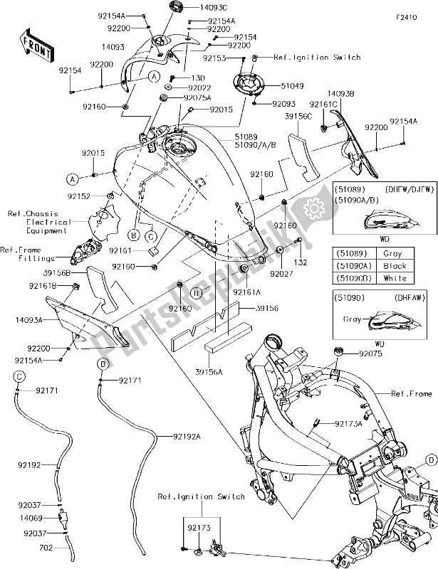 All parts for the 48 Fuel Tank of the Kawasaki EN 650 Vulcan S 2018