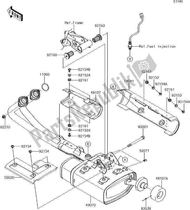 All parts for the 5 Muffler(s) of the Kawasaki EN 650 Vulcan S 2018