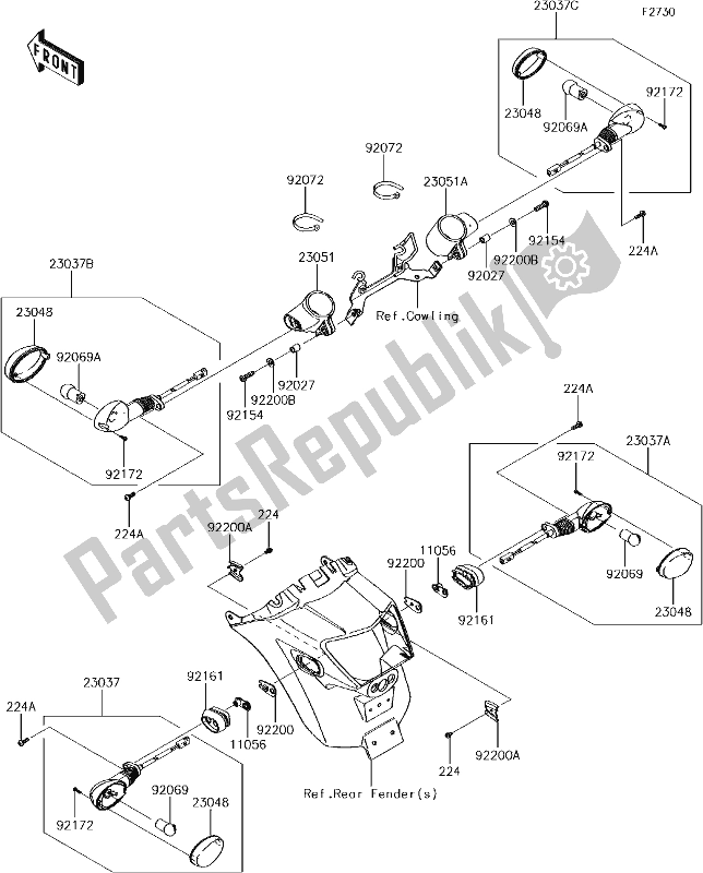 All parts for the 55 Turn Signals of the Kawasaki EN 650 Vulcan S 2018