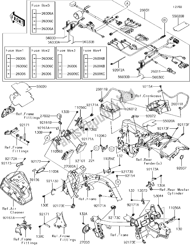 All parts for the 56 Chassis Electrical Equipment of the Kawasaki EN 650 Vulcan S 2018