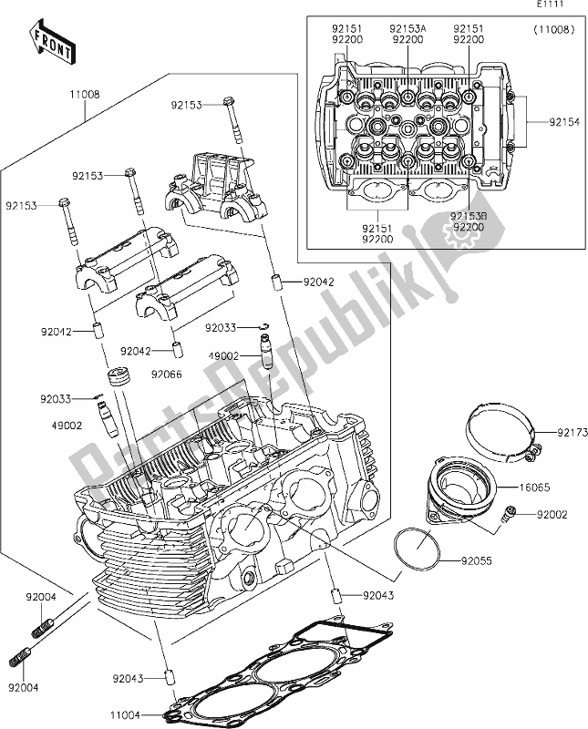 All parts for the 1 Cylinder Head of the Kawasaki EN 650 Vulcan S 2019