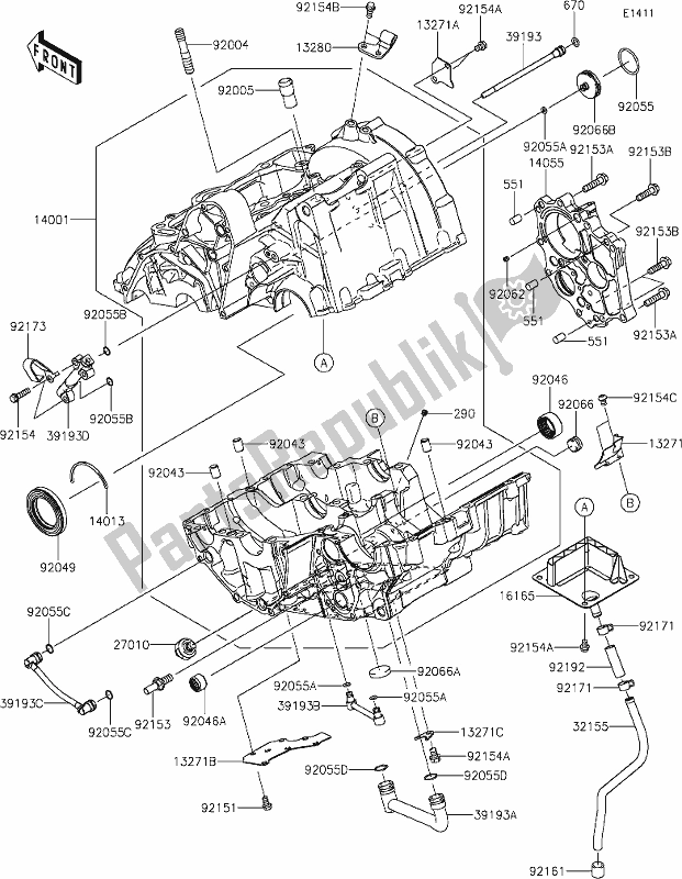 Alle onderdelen voor de 14 Crankcase van de Kawasaki EN 650 Vulcan S 2019