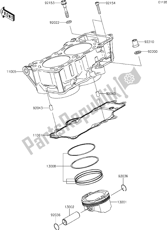 All parts for the 3 Cylinder/piston(s) of the Kawasaki EN 650 Vulcan S 2019