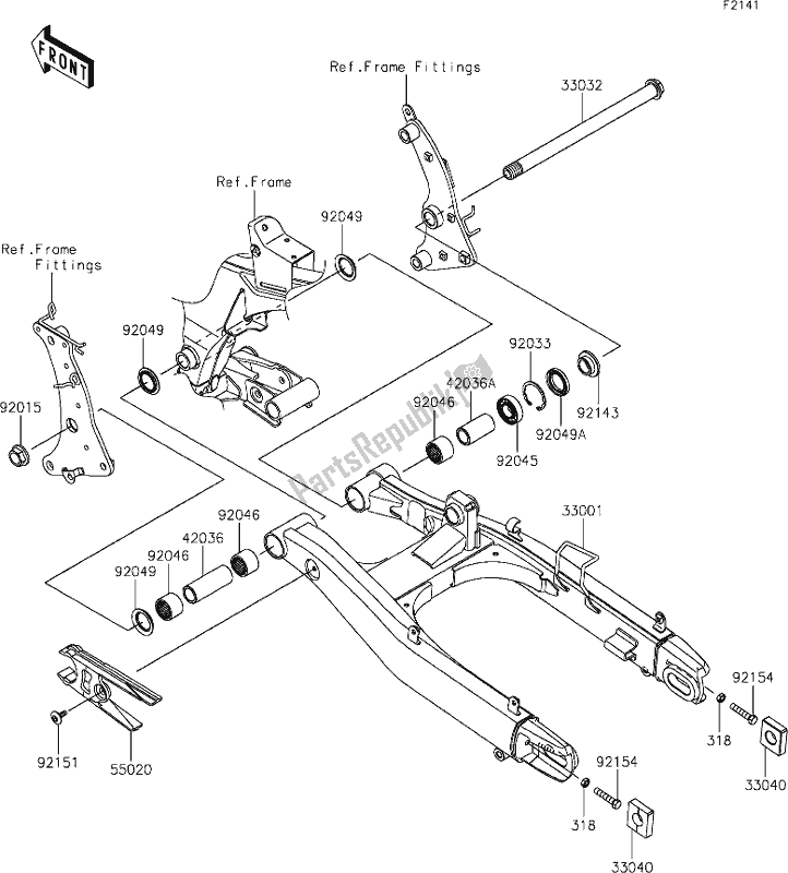 All parts for the 31 Swingarm of the Kawasaki EN 650 Vulcan S 2019