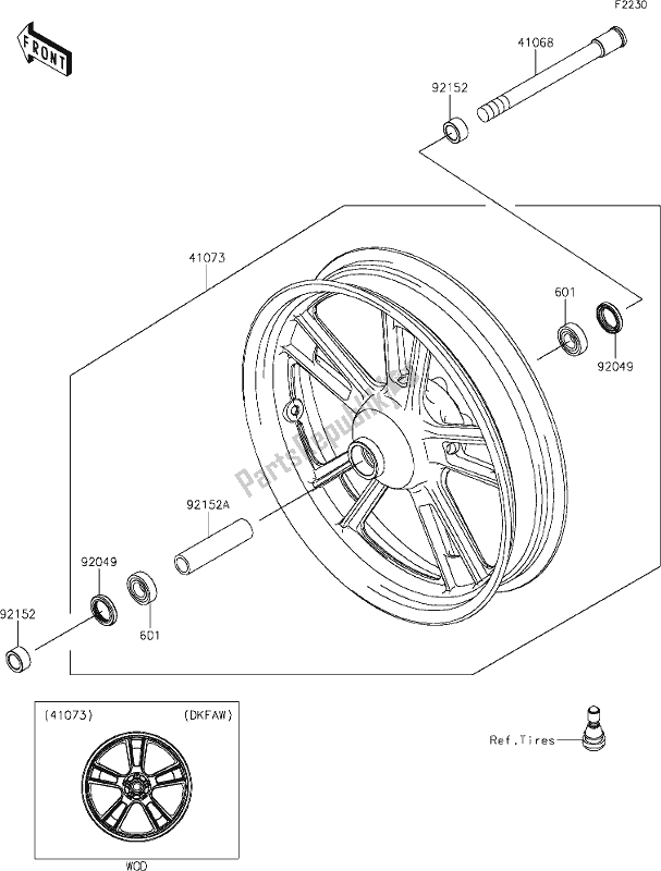 All parts for the 38 Front Hub of the Kawasaki EN 650 Vulcan S 2019