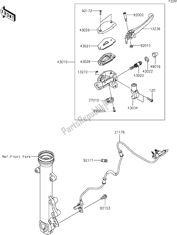 Alle onderdelen voor de 42 Front Master Cylinder van de Kawasaki EN 650 Vulcan S 2019