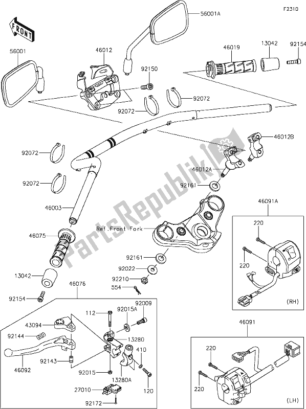 All parts for the 46 Handlebar of the Kawasaki EN 650 Vulcan S 2019