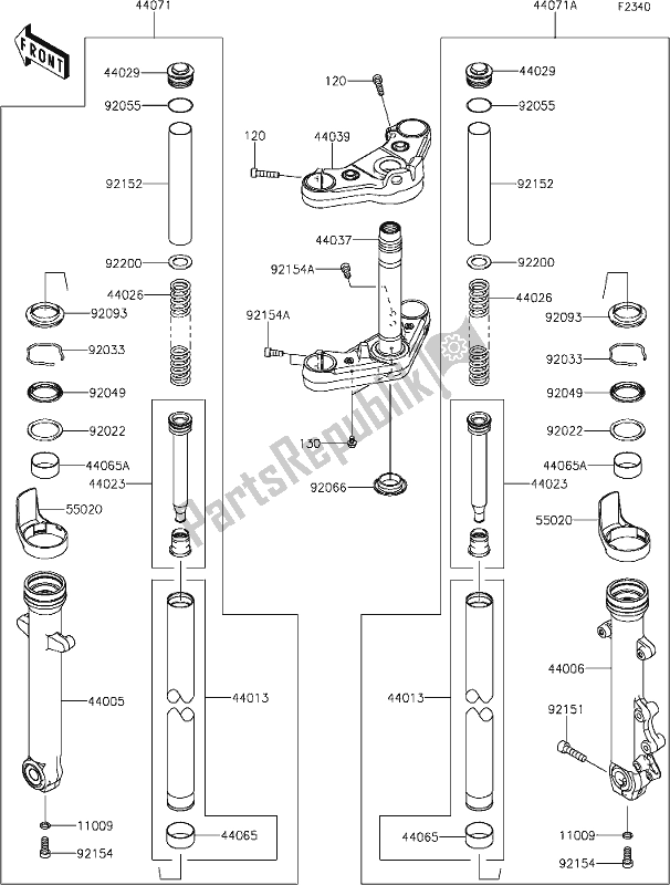 All parts for the 47 Front Fork of the Kawasaki EN 650 Vulcan S 2019