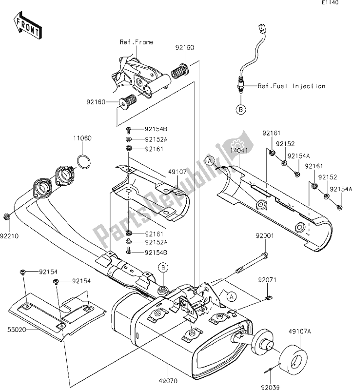 Alle onderdelen voor de 5 Muffler(s) van de Kawasaki EN 650 Vulcan S 2019