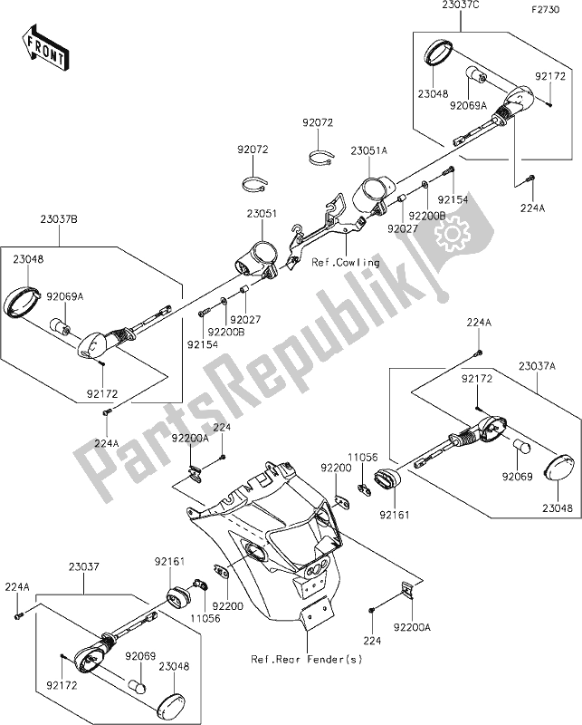 Alle onderdelen voor de 55 Turn Signals van de Kawasaki EN 650 Vulcan S 2019