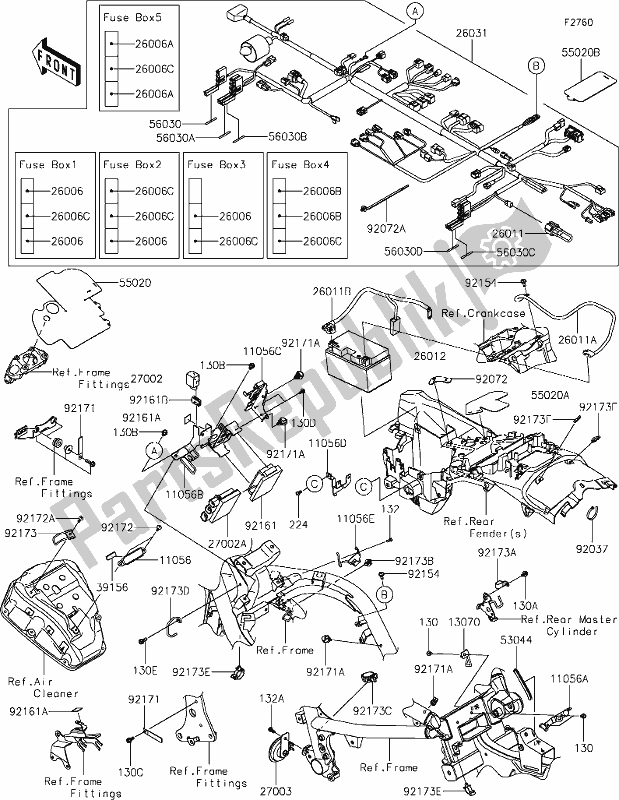 All parts for the 56 Chassis Electrical Equipment of the Kawasaki EN 650 Vulcan S 2019