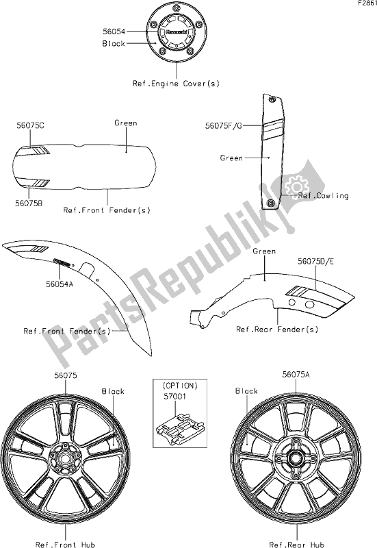 Alle onderdelen voor de 60 Decals(green)(dkfaw) van de Kawasaki EN 650 Vulcan S 2019